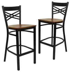 Emma and Oliver 2 Pack "X" Back Metal Restaurant Barstool Cherry/BlackMetal