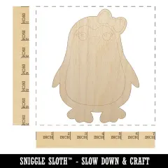 Cute Girl Penguin with Bow Unfinished Wood Shape Piece Cutout for DIY Craft Projects
