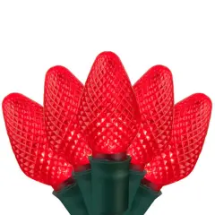 25 Red C7 LED Christmas Lights, Green Wire, 8" Spacing