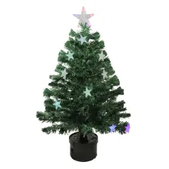 Northlight Pre-Lit Medium Color Changing Fiber Optic Artificial Christmas Tree - 3' - Multicolor LED Stars Green