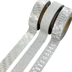 Wrapables Glitter and Shine Washi Tapes Decorative Masking Tapes (Set of 3) Silver Glitz
