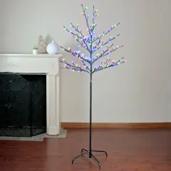 Northlight Pre-Lit Cherry Blossom Flower Artificial Tree - 6' - Multicolor LED Lights Black