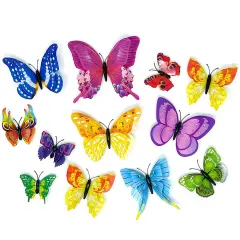 Wrapables 3D Double Wings Butterfly Decorative Wall Decor Stickers, Decals for Bedroom (24 pcs) Multi-Color