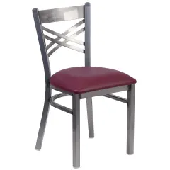 Emma and Oliver Clear Coated "X" Back Metal Restaurant Dining Chair BurgVYL/ClearCoated