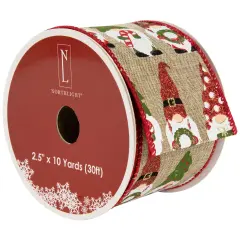 Northlight Gnome Burlap Style Wired Craft Christmas Ribbon 2.5" x 10 Yards Brown