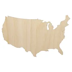 USA United States of America Solid Unfinished Wood Shape Piece Cutout for DIY Craft Projects