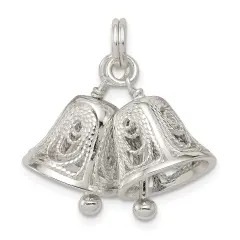 Sterling Silver Bells Charm Pendant Wedding Jewelry 20mm x 13mm