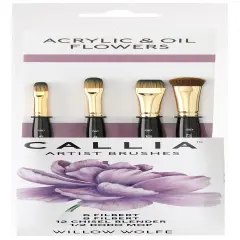 Willow Wolfe Callia Artist Acrylic & Oil Flowers Brush Set-Filberts, Chisel, Dodo Mop