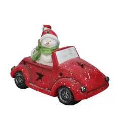 Northlight Pre-Lit LED Joyful Snowman Driving a Red Beetle Star Car Tabletop Decor