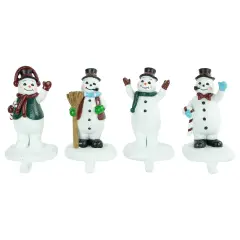 Northlight Winter Ready Glitter Snowman Christmas Stocking Holders - 7" - Set of 4 White
