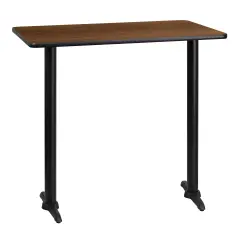 Emma and Oliver 30"x42" Rectangular Laminate Bar Table with 5"x22" Bases Walnut