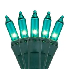 100 Teal Mini Lights, Green Wire, 6" Spacing Blue
