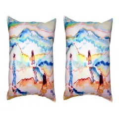 Pair Of Betsy Drake Playing at the Beach No Cord Pillows 16 X 20
