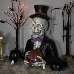 Northlight LED Lighted Skeleton with Jack-O-Lantern Halloween Decoration - 23.5" White