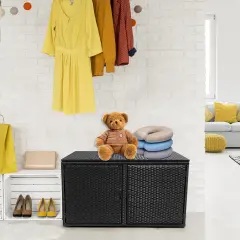 88 Gallon Garden Patio Rattan Storage Container Box Black