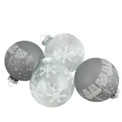 Northlight 4 ct Gray and Clear Glass Ball Hanging Christmas Ornaments 3.25-Inch (80mm)