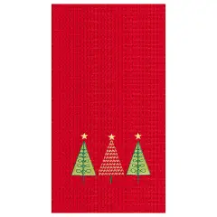 27" x 18" Three Christmas Trees Embroidered Cotton Waffle Weave Kitchen Dishtowel