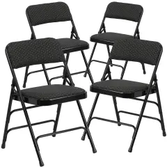 Emma and Oliver 4 Pack Curved Triple Braced & Double Hinged Fabric Upholstered Metal Folding Chair Black Patterned