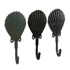 Distressed Scallop Shell 3 Piece Coastal Cast Iron Wall Hook Set