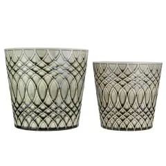 Napa Home & Garden Set of 2 Black and Gray Geometric Patterned Planters 6.5"