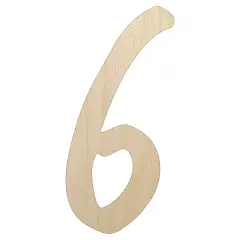 Number 6 Six Felt Marker Font Unfinished Wood Shape Piece Cutout for DIY Craft Projects