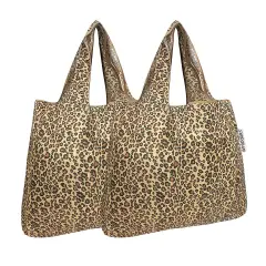 Wrapables Foldable Tote Nylon Reusable Grocery Bag (Set of 2) Leopard Print