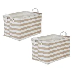 DII PE-Coated Cotton Polyester Laundry Bin Stripe Stone Rectangle Extra Large 12.5x17.5x10.5 (Set of 2)