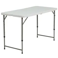 Emma and Oliver 4-Foot Height Adjustable Bi-Fold Plastic Folding Table Granite White