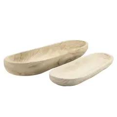 Kingston Living Set of 2 Brown Pristine Matte Finish Paulownia Wood Plates 24"