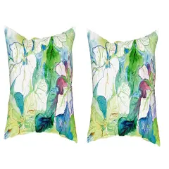 Pair of Betsy Drake White Poinsettia No Cord Pillows 16 Inch X 20 Inch