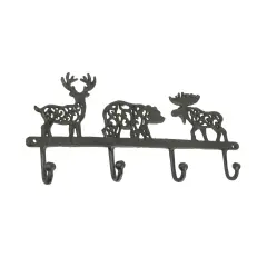 Cast Iron Moose Bear Deer Hook Rack Wall Mounted Coat Holder Cabin Home Decor