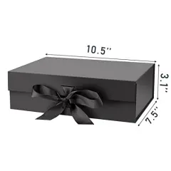 Gift Box with Lid for Presents 10.5x7.5x3.1 Inches with Ribbon and Magnetic Closure(1-Pack) (Black)