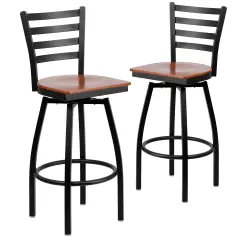 Emma and Oliver 2 Pack Ladder Back Swivel Metal Barstool Cherry/BlackMetal