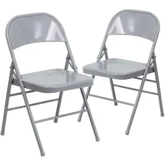 Emma and Oliver 2 Pack Home & Office Portable Party Events Steel Metal Folding Chair Gray