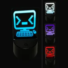 Troubled Kawaii Computer Face Emoticon 3D Illusion LED Night Light Sign Nightstand Desk Lamp
