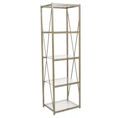 Merrick Lane Doniphan 64" Modern Bookshelf Glass 4-Shelf Bookcase with Powder Coated Cross Braced Frame Clear/Matte Gold