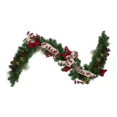 Northlight 6' x 12" Plaid Bows Pinecones and Berries Artificial Christmas Garland - Unlit Green