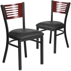 Emma and Oliver 2 Pack Decorative Slat Back Metal Restaurant Chair Mahog/BlackVYL/Black