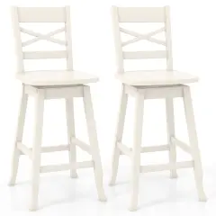 Costway 2 PCS 24"/30" Counter/Bar Height Stool Rubber Wood Swivel Bar Stool with Inclined Backrest Cream