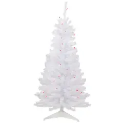 Northlight Pre-Lit Slim Woodbury White Pine Artificial Christmas Tree - 4' - Pink Lights