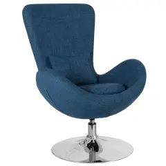 Merrick Lane Soro High-Back Egg Style Lounge Chair With 360&deg; Swivel Metal Base Blue Fabric