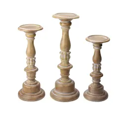 Raz Set of 3 Assorted Size Rustic White Dusted Pillar candle Holders 15"-11" Brown