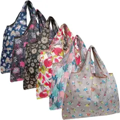 Wrapables Large Foldable Tote Nylon Reusable Grocery Bags, 6 Pack Dogs & Plants