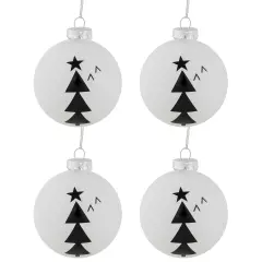 Northlight Star Topped Trees Glass Ball Christmas Ornaments - 3" - White and Black - 4ct