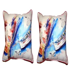 Pair Of Betsy Drake Rowboat & Birds Large Indoor/Outdoor Pillows 16 X 20