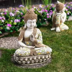 Northlight Meditating Mosaic Buddha Outdoor Ceramic Garden Statue - 19.5" Bronze