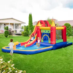 9-in-1 Inflatable Bounce Castle With Water Slide And Splash Pool Without Blower