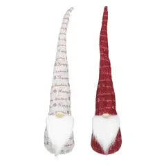 Northlight Tall Pointy Hat "Happy Christmas" Gnomes - 18" - Red and Ivory - Set of 2