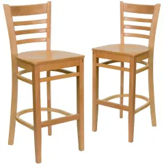 Emma and Oliver Bar Stools |&nbsp;Set of 2 Wood Bar Stools with Back NaturalWood