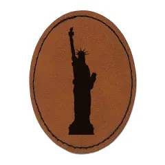 Statue of Liberty Solid Round Iron-On Engraved Faux Leather Patch Applique - 2.5" Brown